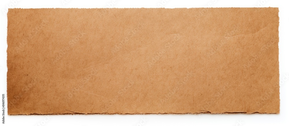 Aufkleber A piece of brown paper with torn edges is placed on a plain white background, adding a rustic touch to the composition. with copy space image. Place for adding text or design