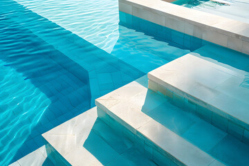 Obraz premium Swimming pool with stair in luxury hotel resort.