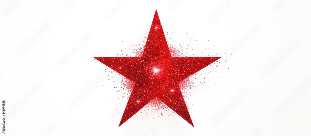 Poster Red sparkling star shining brightly against a plain white background. with copy space image. Place for adding text or design