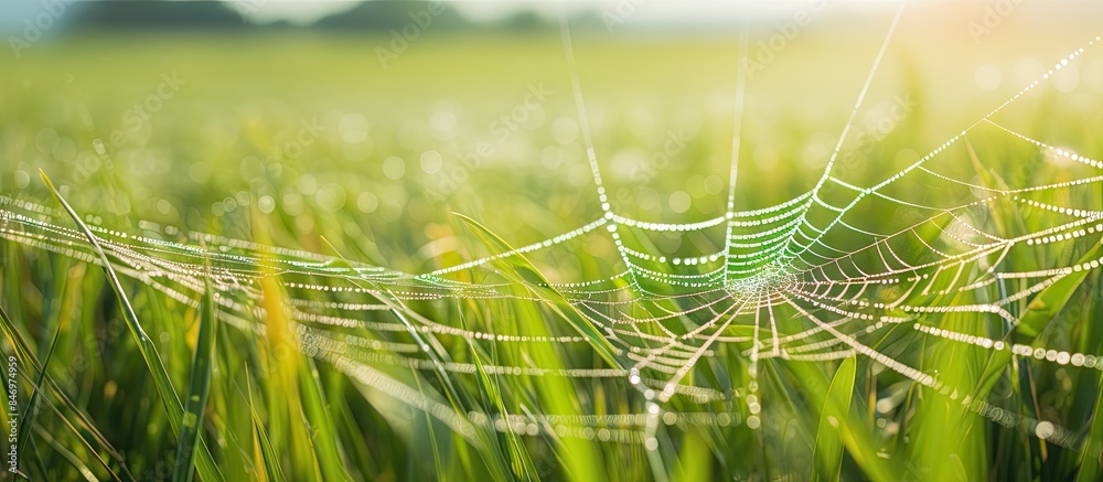 Aufkleber Intricate spiderweb delicately woven within a lush meadow. with copy space image. Place for adding text or design