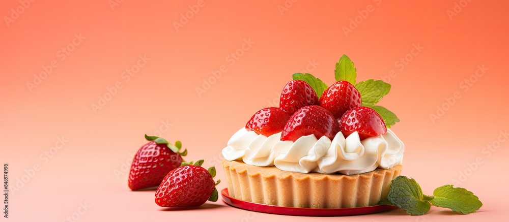 Leinwandbilder delicious cupcake adorned with fresh strawberries and fluffy whipped cream. with copy space image. p