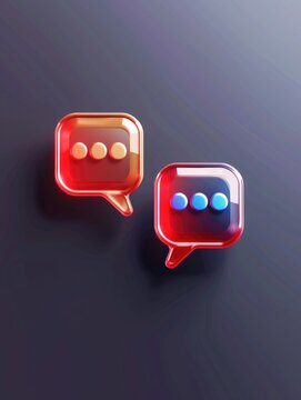 Two cartoon-style speech bubbles in red and blue colors on a dark, black background