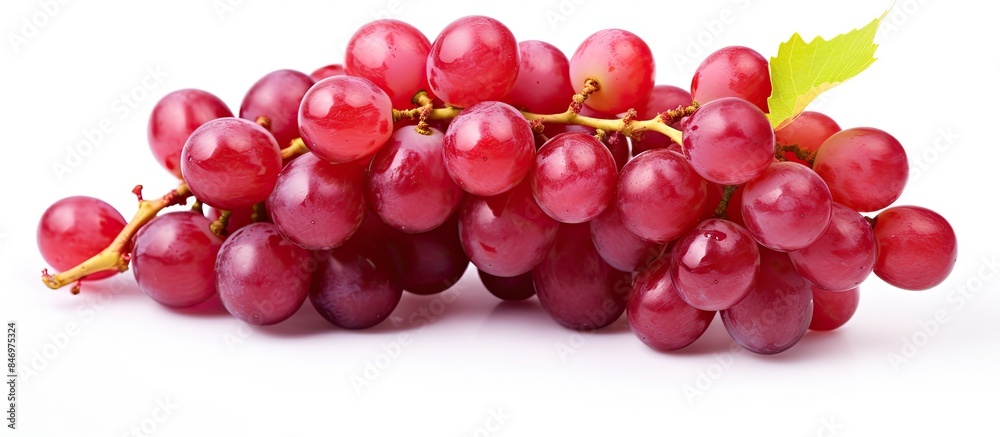 Fototapete fresh red grapes displayed in a close-up with a green leaf attached. with copy space image. place fo