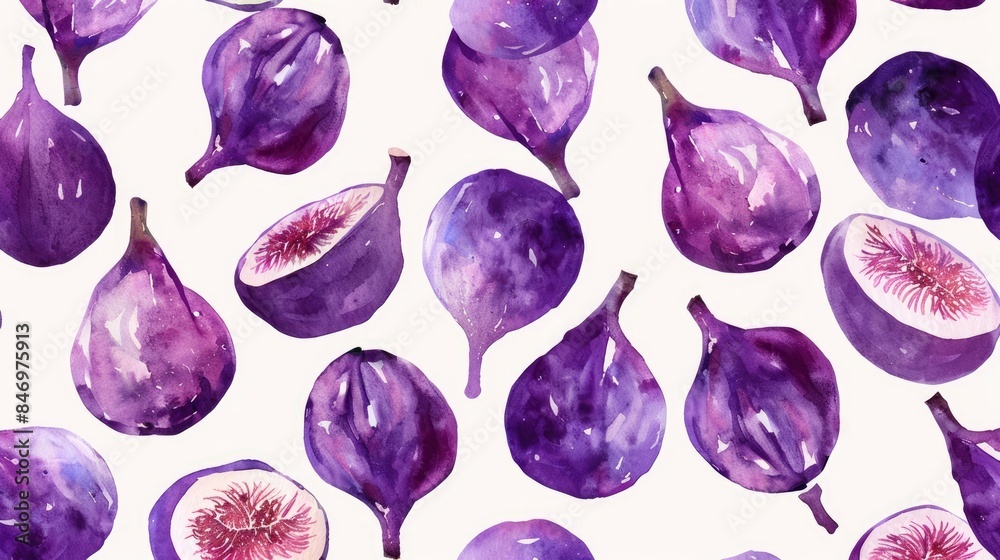 Wall mural purple figs watercolor pattern tropical fruit design in digital format