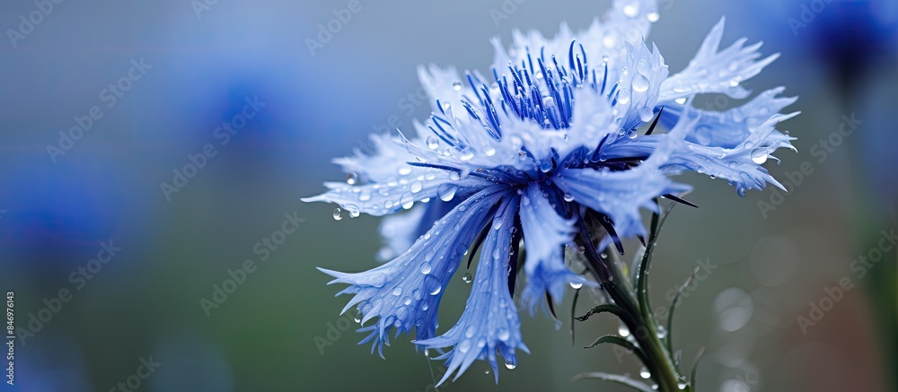 Aufkleber cornflower with water droplets in a field, also known as a white or sowing campaign cornflower. with