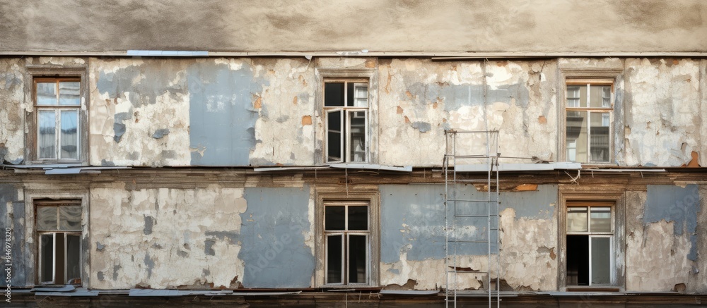 Poster Multiple-windowed structure featuring a ladder for access. with copy space image. Place for adding text or design