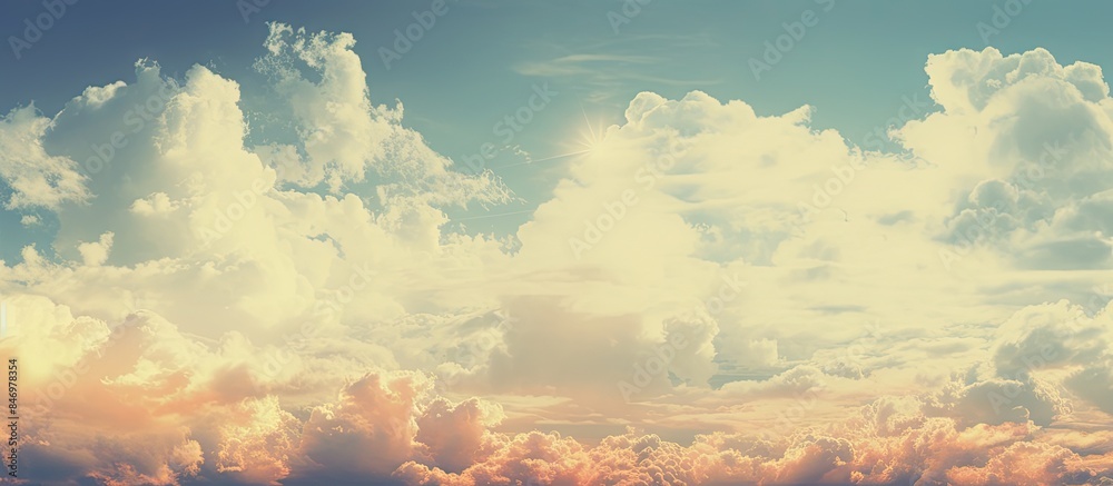 Poster A boat navigates the waters beneath a sky filled with clouds at a serene beach. with copy space image. Place for adding text or design