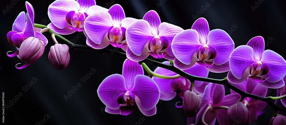 Fototapete violet orchid blossoms in close-up showing intricate details. with copy space image. place for addin