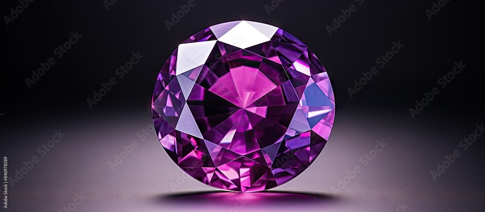 Poster natural purple sapphire gemstone showcased on a sleek gray surface. with copy space image. place for