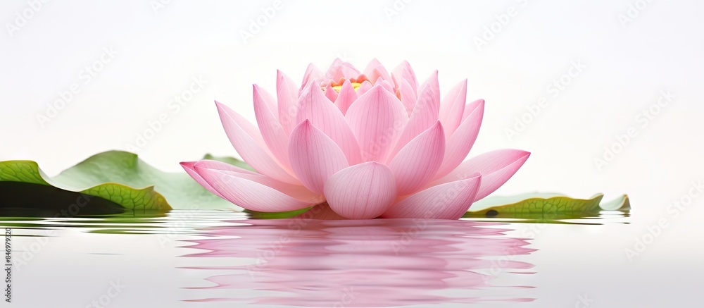 Leinwandbilder a serene image of a lotus flower in a pond, with its leaves gracefully reflected on the water's surf