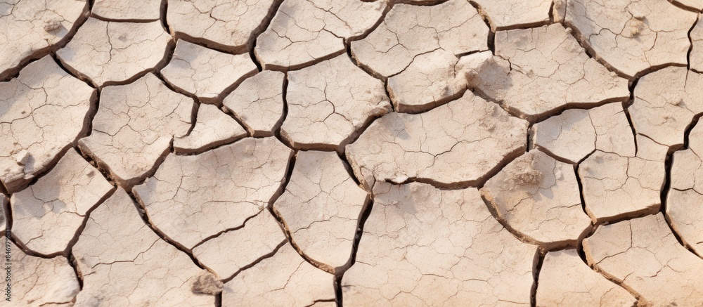 Poster Dry and cracked surface showing deep cracks in a barren wasteland. with copy space image. Place for adding text or design