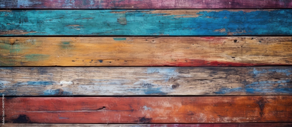 Leinwandbilder close-up view of weathered wooden boards exhibiting a variety of vibrant colors and textures. with c