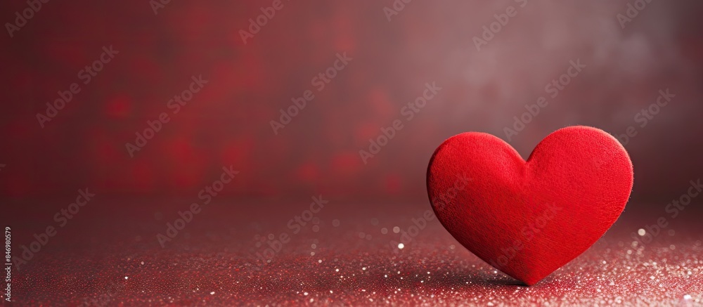 Poster Simple red heart placed on a solid red background, ideal for a Valentine's Day holiday card with space for personalized messages. with copy space image. Place for adding text or design