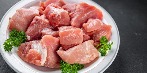 pork raw meat pulp fresh meal food snack on the table copy space food background rustic top view