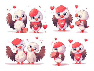 Watercolor valentines day love eagle couple, hand drawn watercolor illustration for greeting card or invitation design