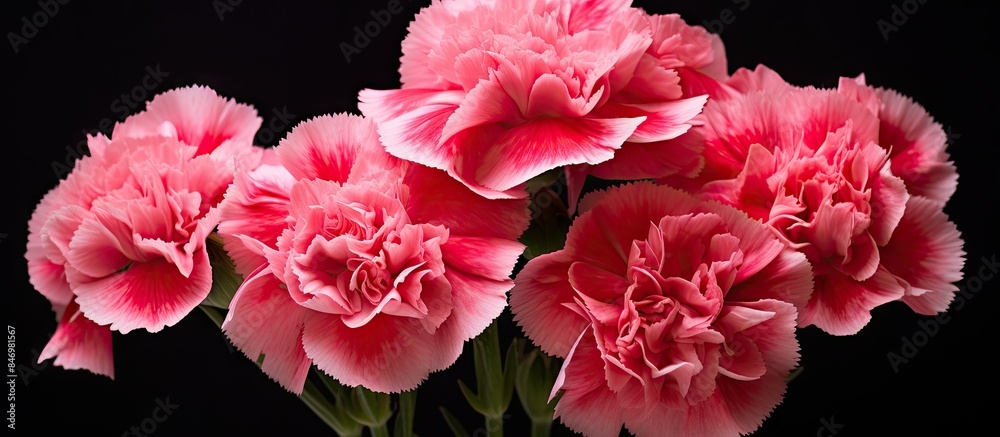 Fototapete pink flowers arranged in a vase set against a dark black background, creating a striking contrast. w