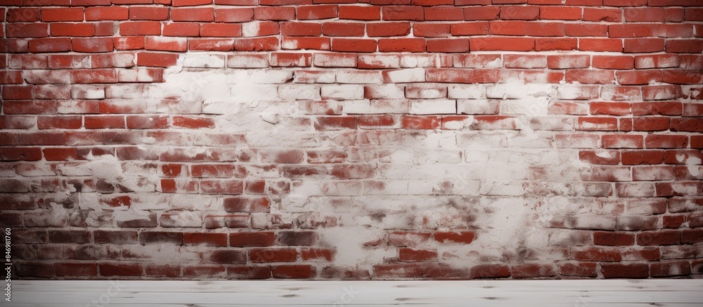 Aufkleber red brick wall now appears white after being painted, contrasting with the white floor underneath. w