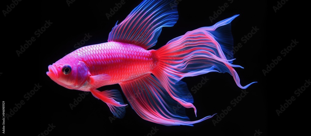 Aufkleber A detailed view of a fish swimming in the foreground with a dark black background. with copy space image. Place for adding text or design