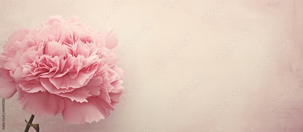 Aufkleber pink carnation flower in a vase on a textured old paper background. with copy space image. place for