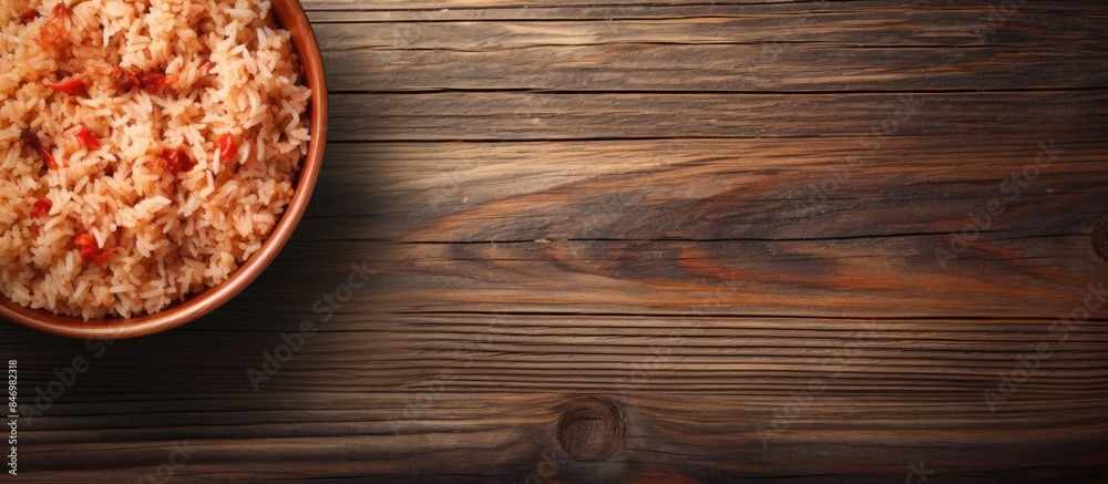 Leinwandbilder a simple bowl filled with rice placed on a rustic wooden table, capturing the essence of a wholesome