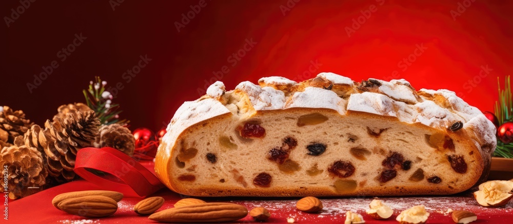 Leinwandbilder Close-up view of a delicious loaf of bread filled with a variety of nuts and raisins, perfect for a tasty snack or breakfast option. with copy space image. Place for adding text or design