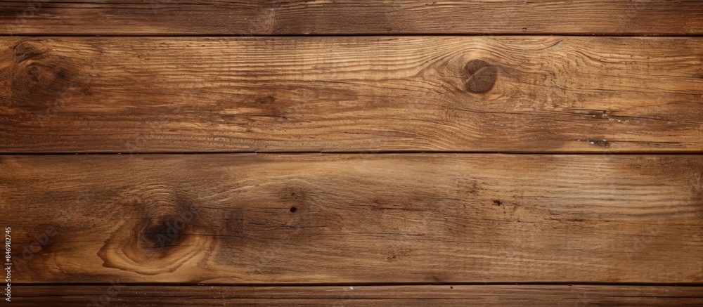 Poster Close-up view of a wooden wall displaying a rich brown stain, showcasing its natural texture and color variations. with copy space image. Place for adding text or design