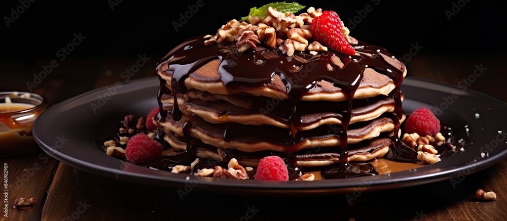 Aufkleber a mouth-watering dish of pancakes drizzled with syrup and sprinkled with nuts, a perfect breakfast t