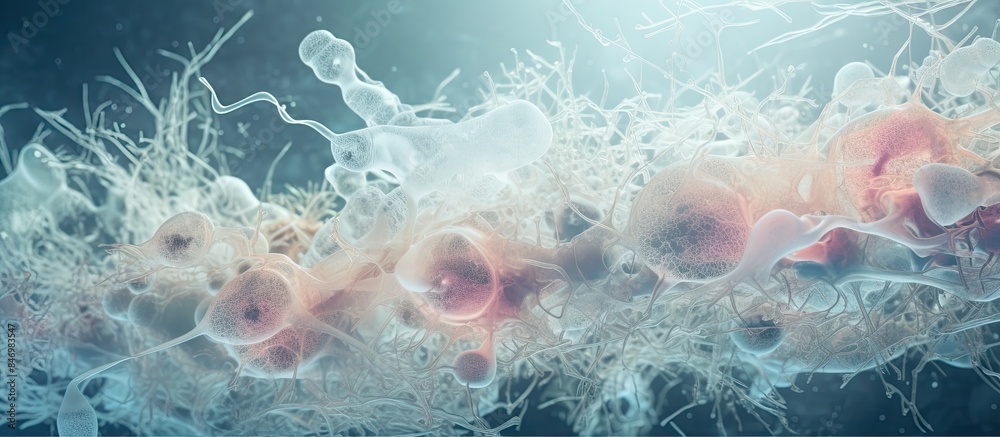 Fototapete Close-up image showing a dense cluster of cells at a microscopic level. with copy space image. Place for adding text or design