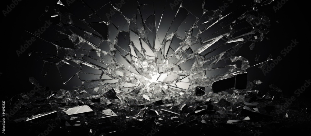 Poster Shattered glass window showing a close-up view with light shining through. with copy space image. Place for adding text or design
