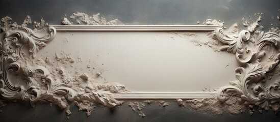 An up-close view of a picture frame heavily coated with sand particles. with copy space image. Place for adding text or design