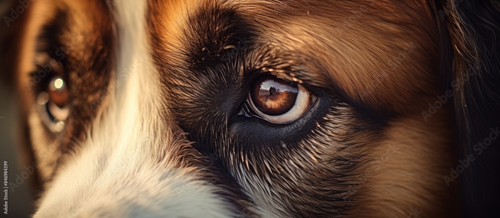 Aufkleber view of a saint bernard dog's attentive eyes looking closely with a blurred backdrop. with copy spac