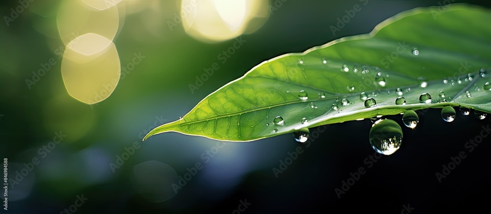 Aufkleber morning dew droplet lingering on a leaf surface in a close-up shot. with copy space image. place for