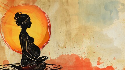 A serene scene of a pregnant woman practicing yoga, embodying harmony and wellness through gentle stretches and mindful breathing, promoting a healthy and balanced lifestyle during pregnancy.