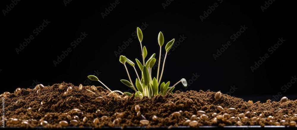 Leinwandbilder close-up of a plant sprouting from a mound of dirt, showing the fresh growth and natural process of 