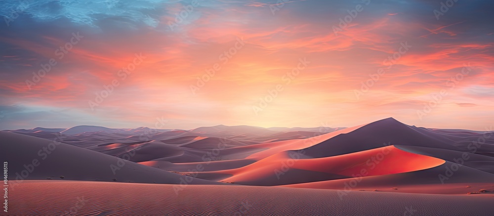 Leinwandbilder the sun sets over a vast desert, casting a warm glow on the sand dunes and creating a stunning natur