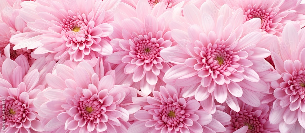 Aufkleber Beautiful pink chrysanthemum flowers seen in close-up, isolated on white background. with copy space image. Place for adding text or design