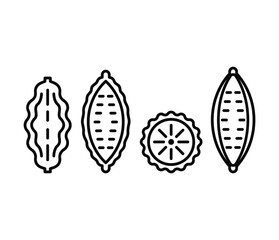 bitter gourd slice vegetable icons symbol vector design simple line black white colors sets