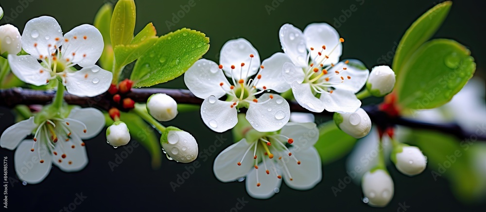 Leinwandbilder Macro view of delicate blossoms on a tree branch. with copy space image. Place for adding text or design