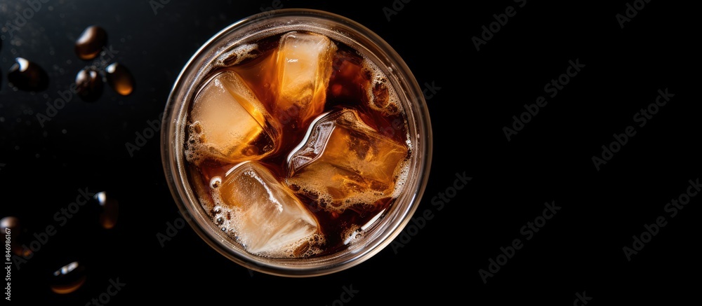 Aufkleber A close-up view of a refreshing glass of iced coffee containing ice cubes. with copy space image. Place for adding text or design