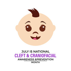 National Cleft and Craniofacial awareness and prevention month is observed every year in July. Banner poster, flyer and background design. vector illustration