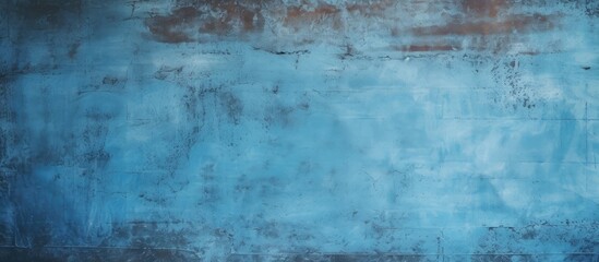 Obraz premium Old textured blue cement wall background with a vibrant red fire hydrant present. with copy space image. Place for adding text or design