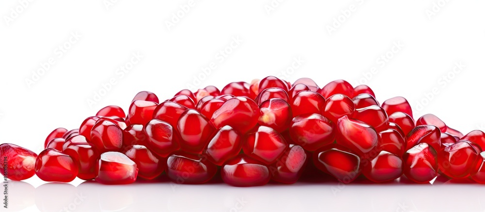 Leinwandbilder several fresh pomegranates stacked in a close-up view on a clean white surface. with copy space imag