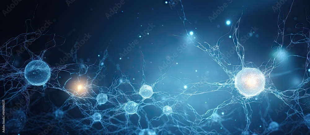 Poster Cells in a dark room are seen up close, highlighting their structure and detail. with copy space image. Place for adding text or design