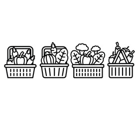 basket of vegetables icons symbol vector design simple flat line illustration collection sets
