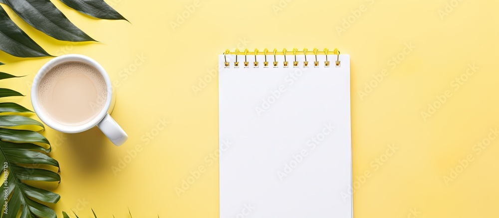 Poster Yellow notepad on a work table during a parent meeting with text on the page. with copy space image. Place for adding text or design