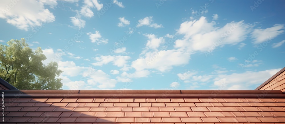 Aufkleber Roof of a house with a clear sky background, showcasing a tree and a nice window. with copy space image. Place for adding text or design