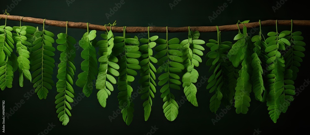 Aufkleber beautiful tamarind leaves cascade elegantly from a branch in vibrant shades of green. with copy spac