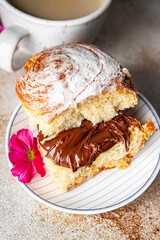 sweet bun chocolate spread fresh cooking appetizer meal food snack on the table copy space food background rustic top view