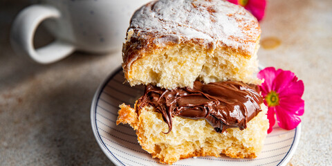 sweet bun chocolate spread fresh cooking appetizer meal food snack on the table copy space food background rustic top view