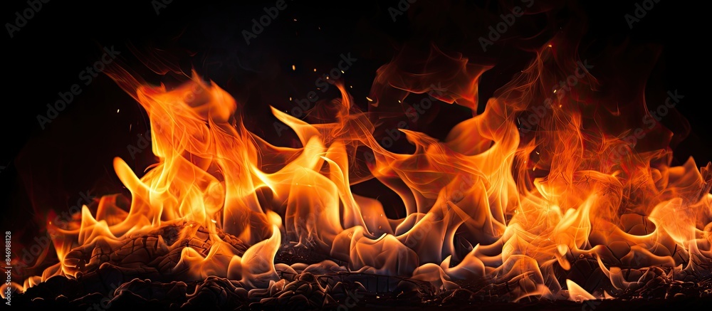 Poster Flames of fire dance and illuminate against a backdrop of darkness, creating a striking contrast. with copy space image. Place for adding text or design